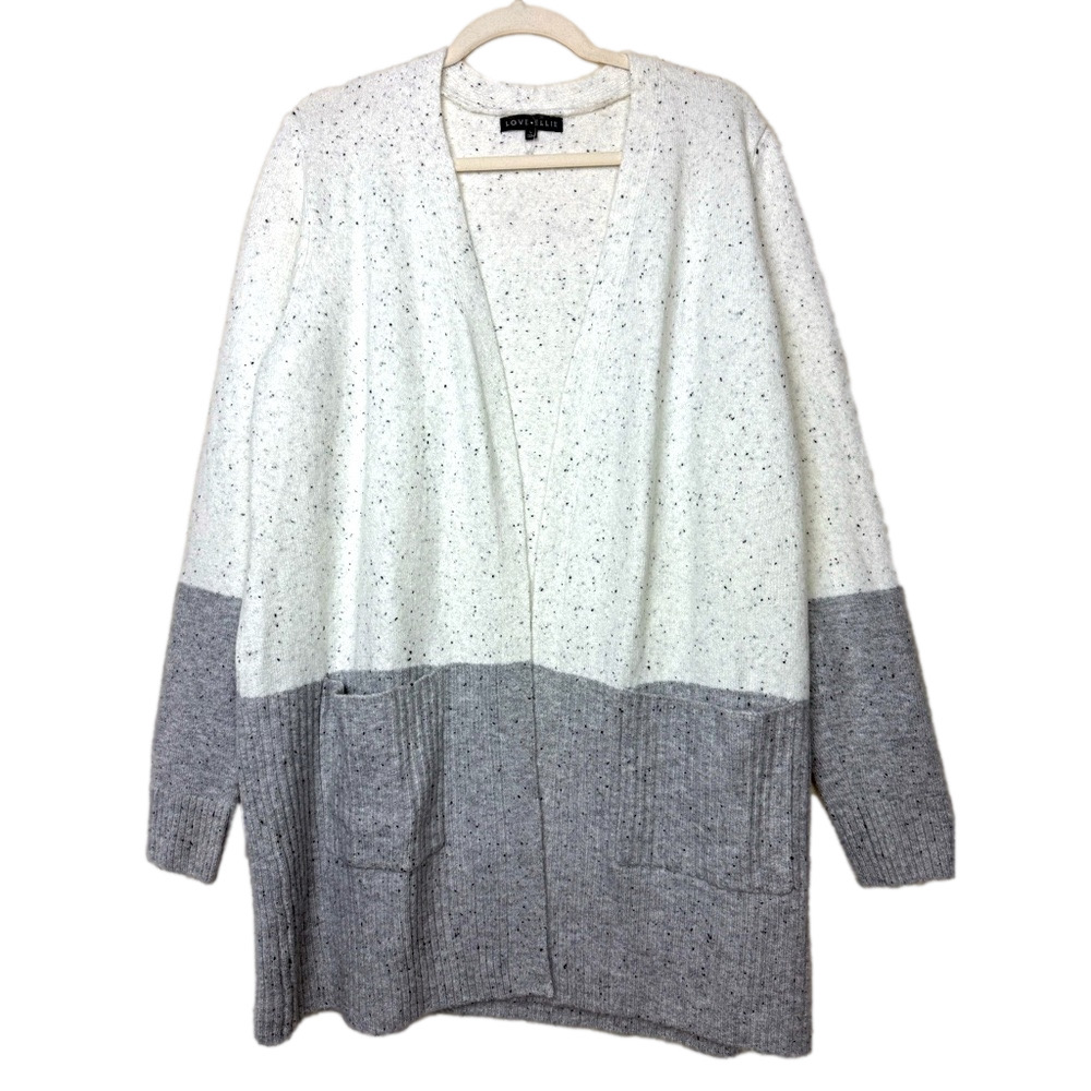 LOVE ELLIE Women’s size large heathered white grey open front tunic cardigan